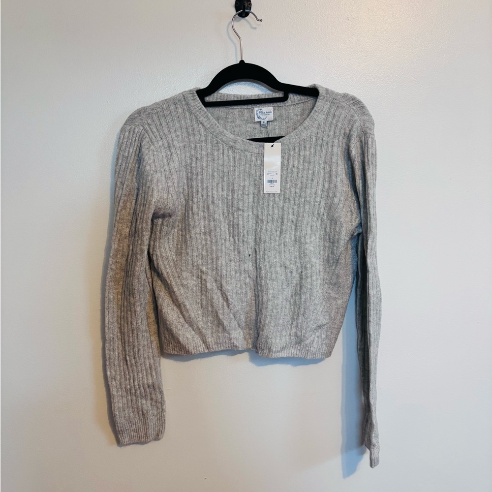NWT Blue Rain light grey ribbed cropped long sleeve top size small